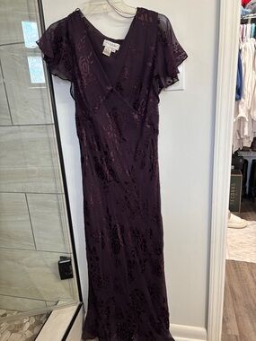 Papell Boutique Deep Plum Sequin-Embellished Flutter Maxi Dress